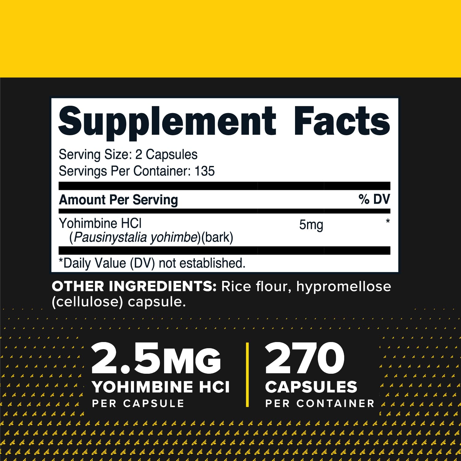 PrimaForce Yohimbine HCl 2.5mg bottle close-up with 270 capsules