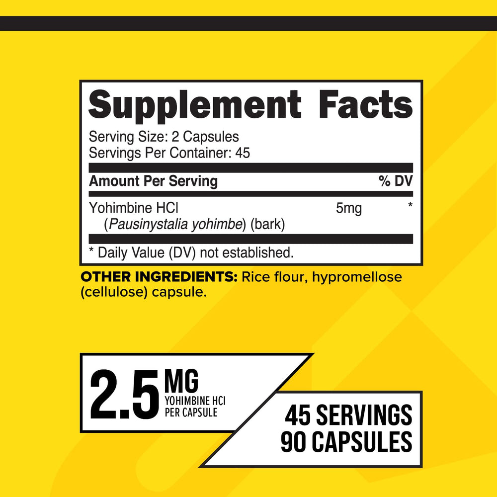 Close-up of Primaforce Yohimbine HCl 2.5mg bottle label