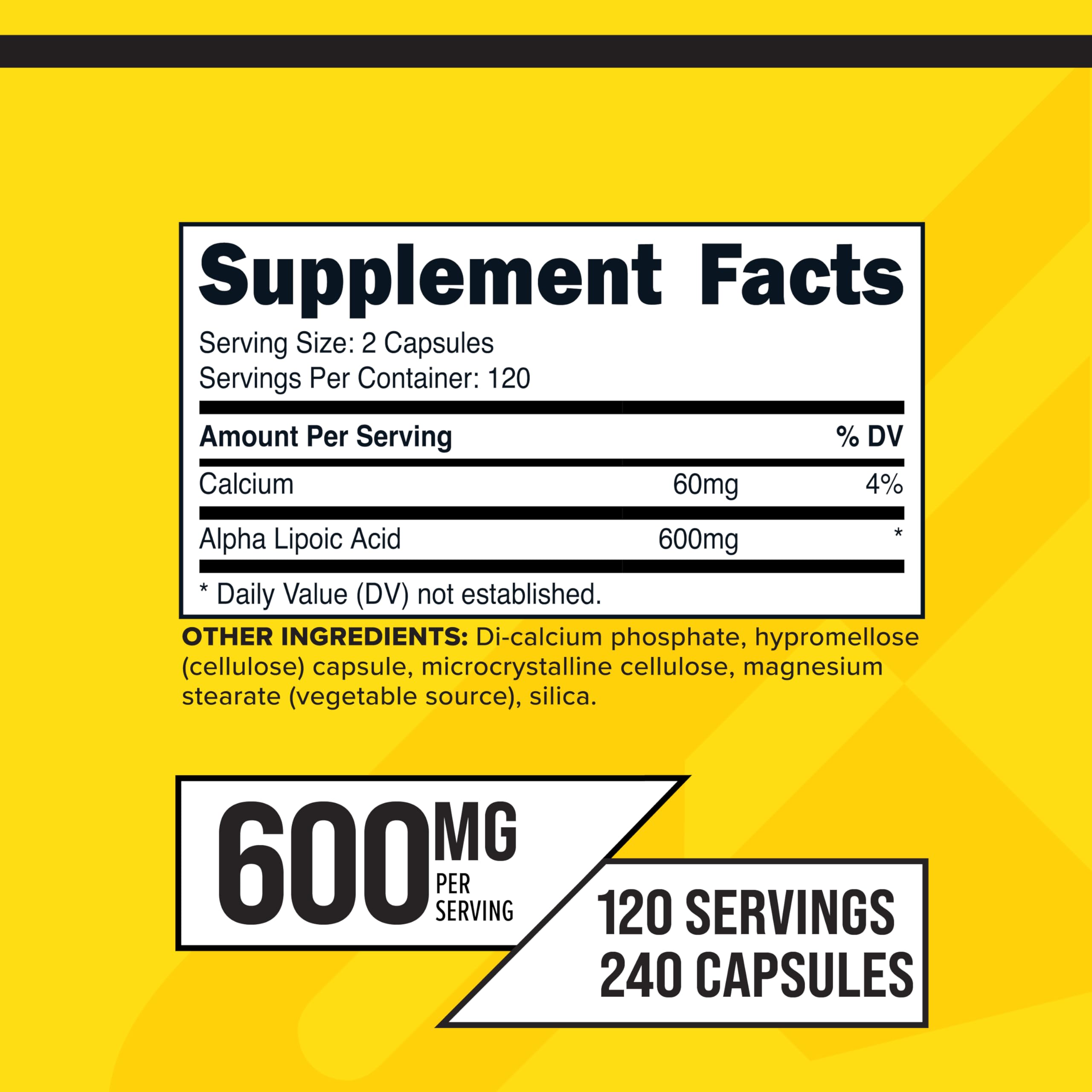 Close-up of Primaforce Alpha Lipoic Acid bottle label showing 600mg per serving