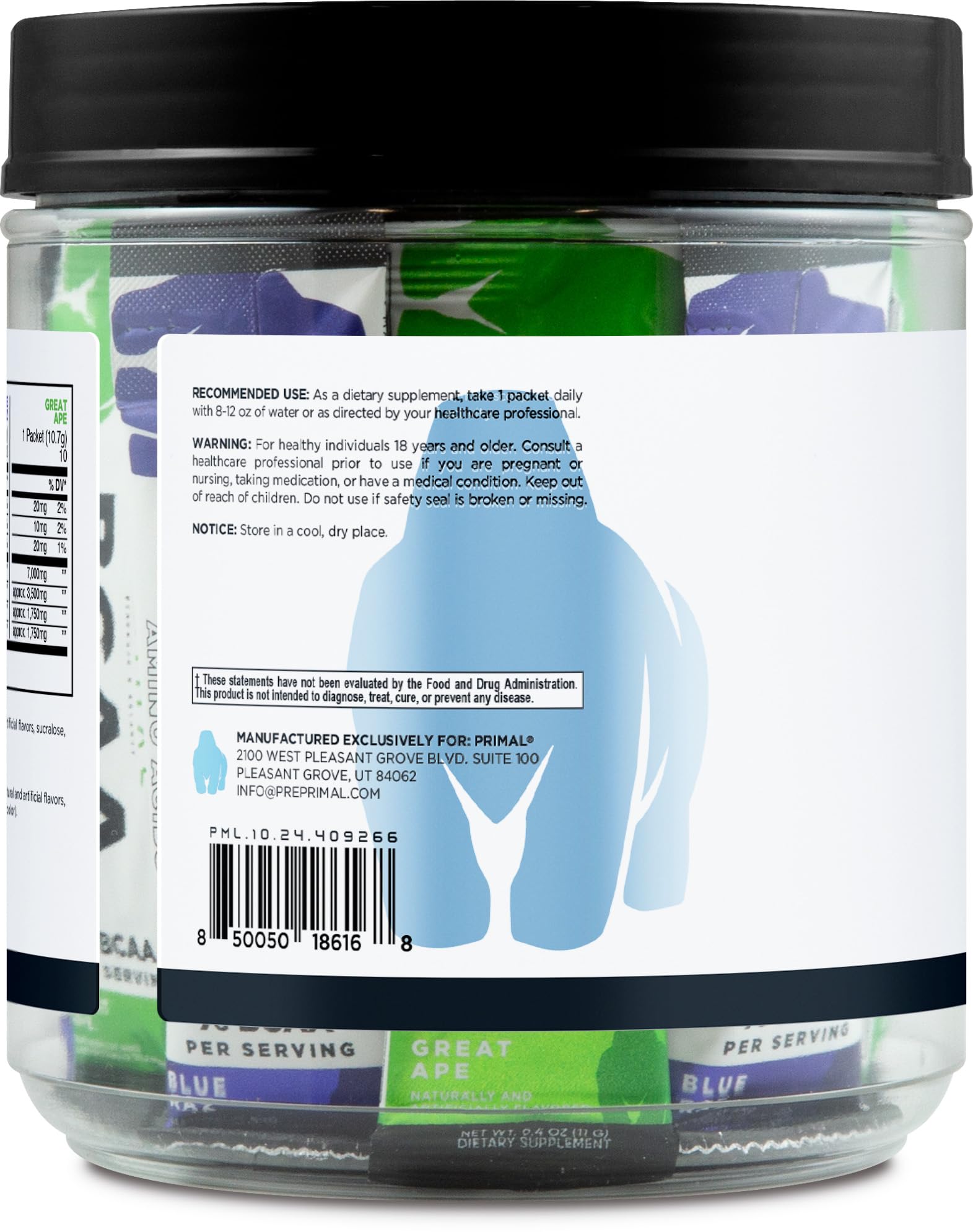 Primal powder texture close-up of instantized BCAA blend, easy-mixing visible benefit