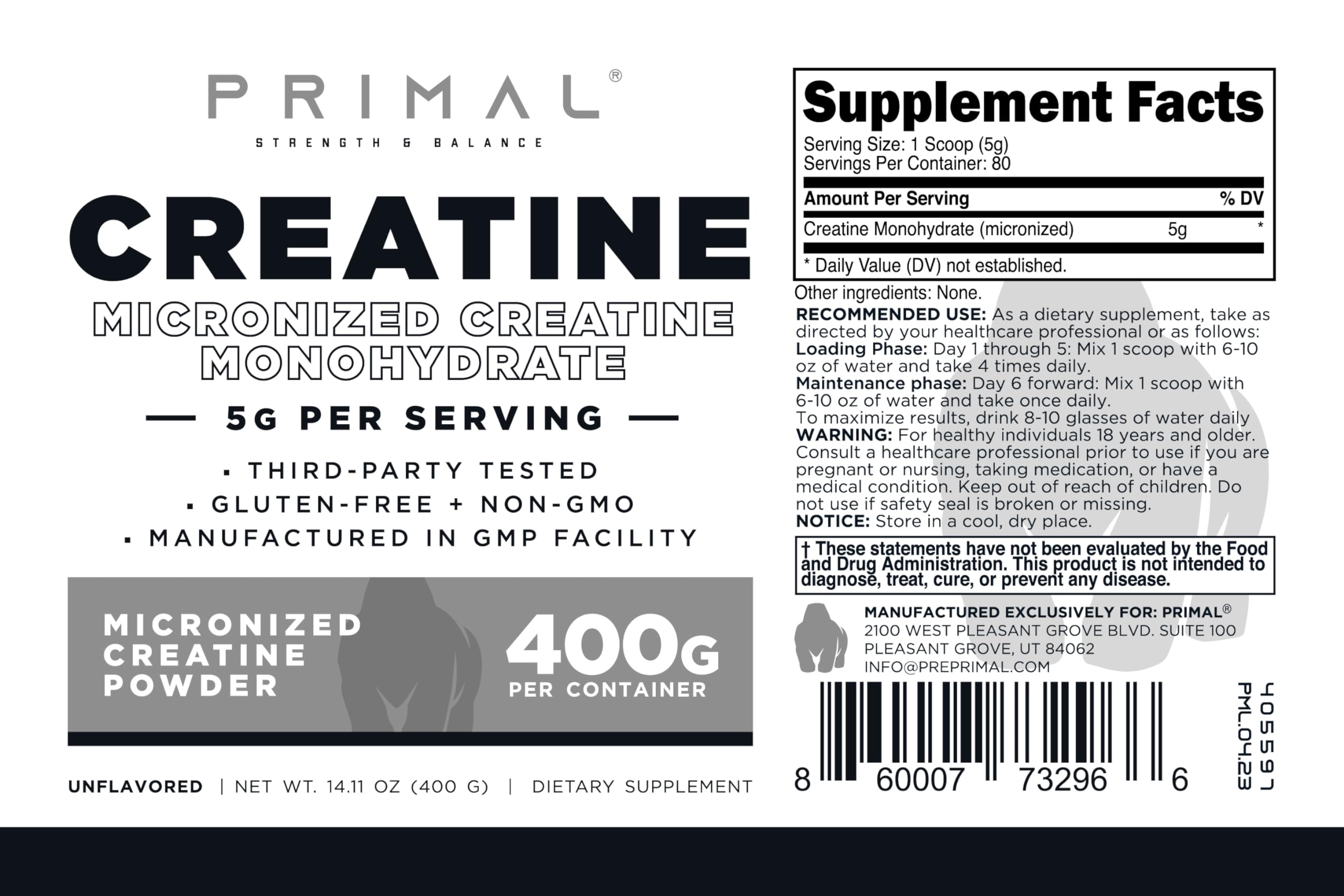 Graphic showing 80 servings per 400g bottle