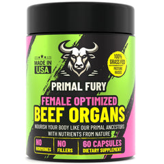 PRIMAL FURY Grass-Fed Beef Organ Supplement bottle for Women on white background