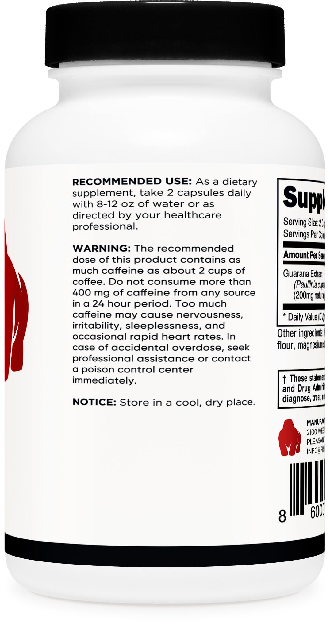 Primal Guarana bottle label shows 1000 mg per serving and quality