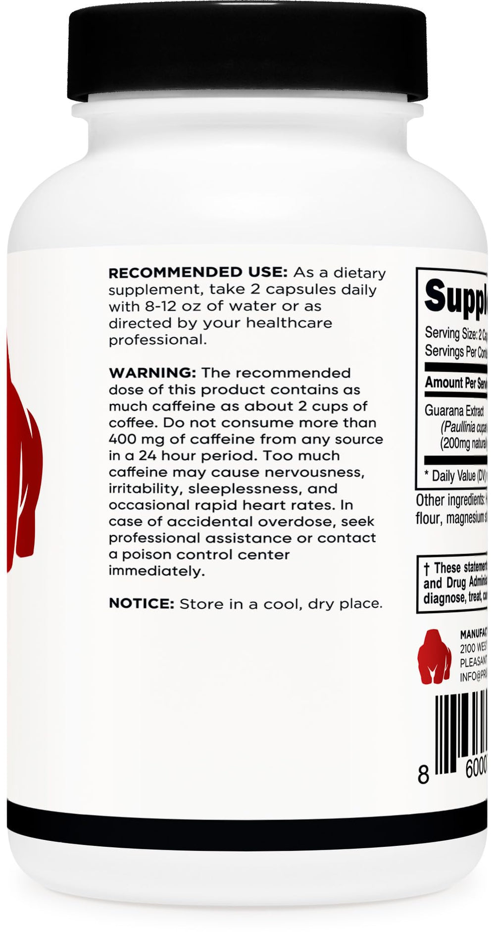 Primal Guarana bottle label shows 1000 mg per serving and quality