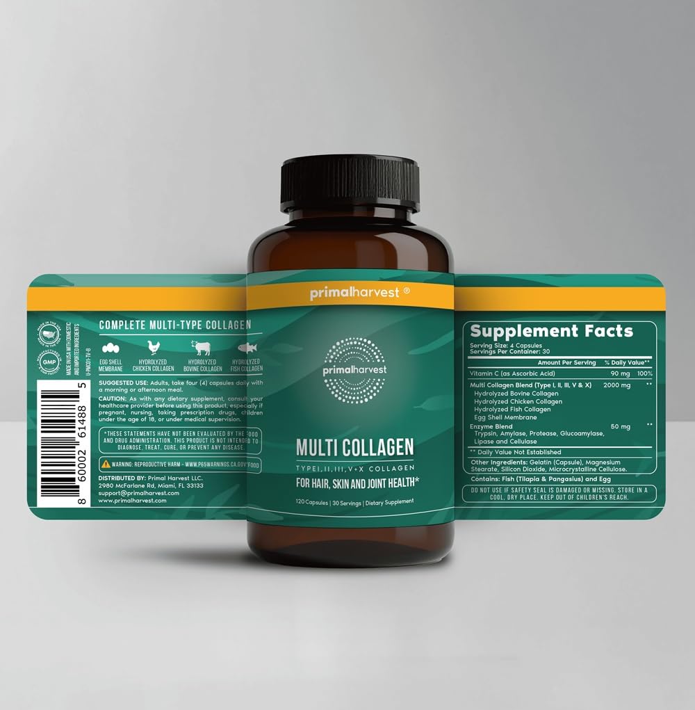 Close-up of hydrolyzed collagen capsules with Vitamin C