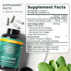 Rich blend of collagen types I, II, III, V, and X for skin and joints