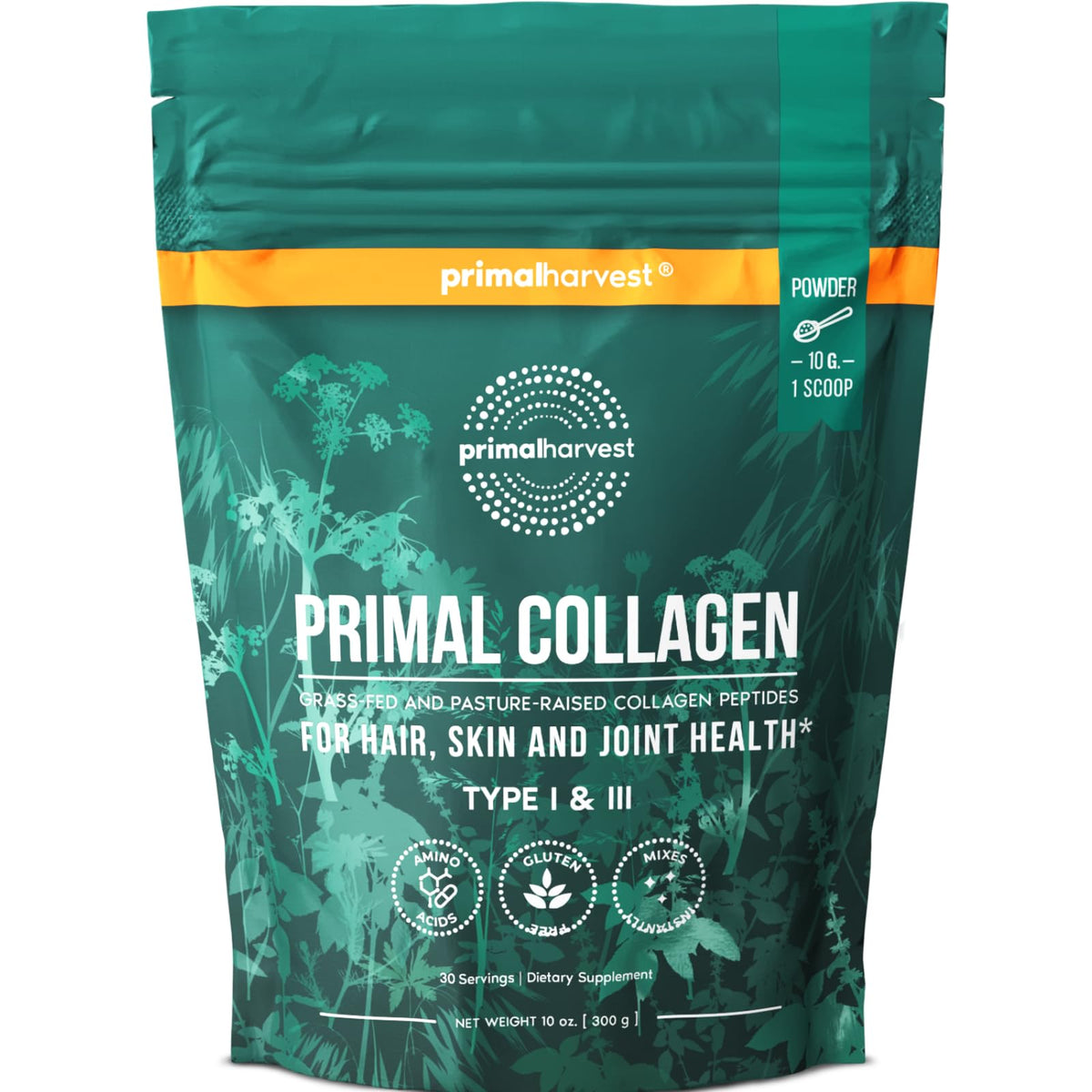 Front view of Primal Harvest Collagen Powder Type I & III 10 oz Original