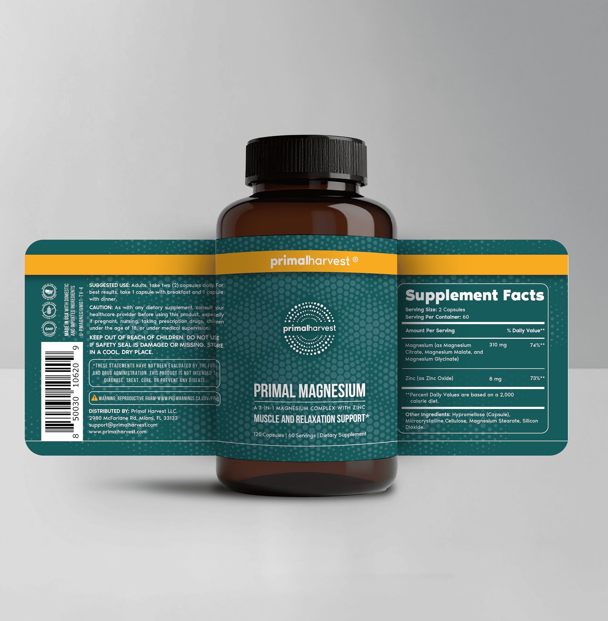 Two-pack Primal Harvest Magnesium Complex bottles