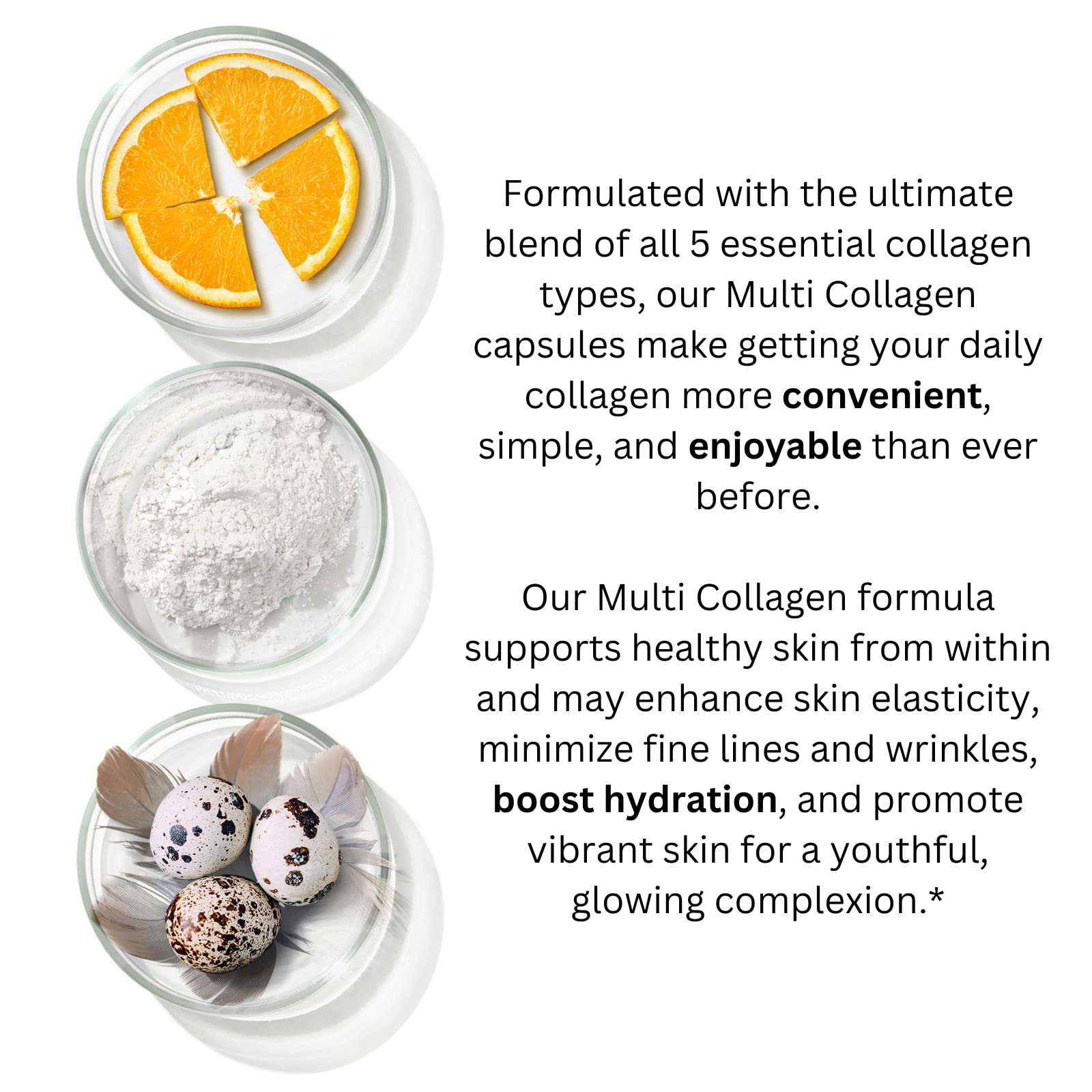 Bottle label highlighting grass-fed collagen sources