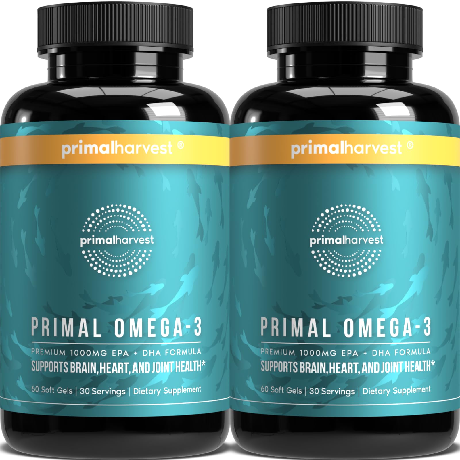 Two-pack Primal Harvest Omega-3 Fish Oil Soft Gels Box - Front View