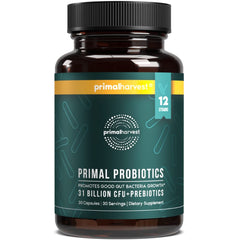Bottle of Primal Harvest Probiotics with label visible