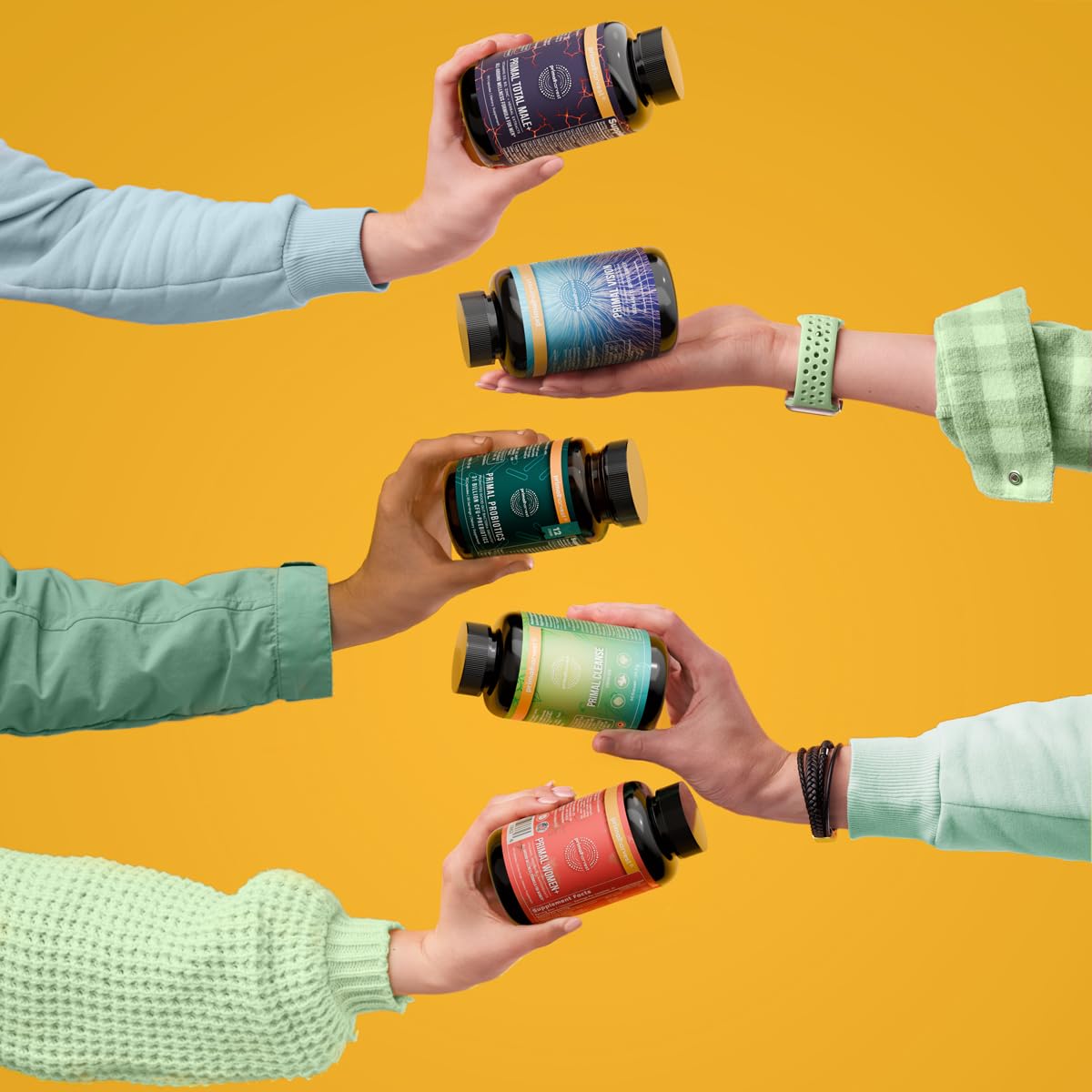 Lifestyle image featuring probiotic supplements with healthy foods