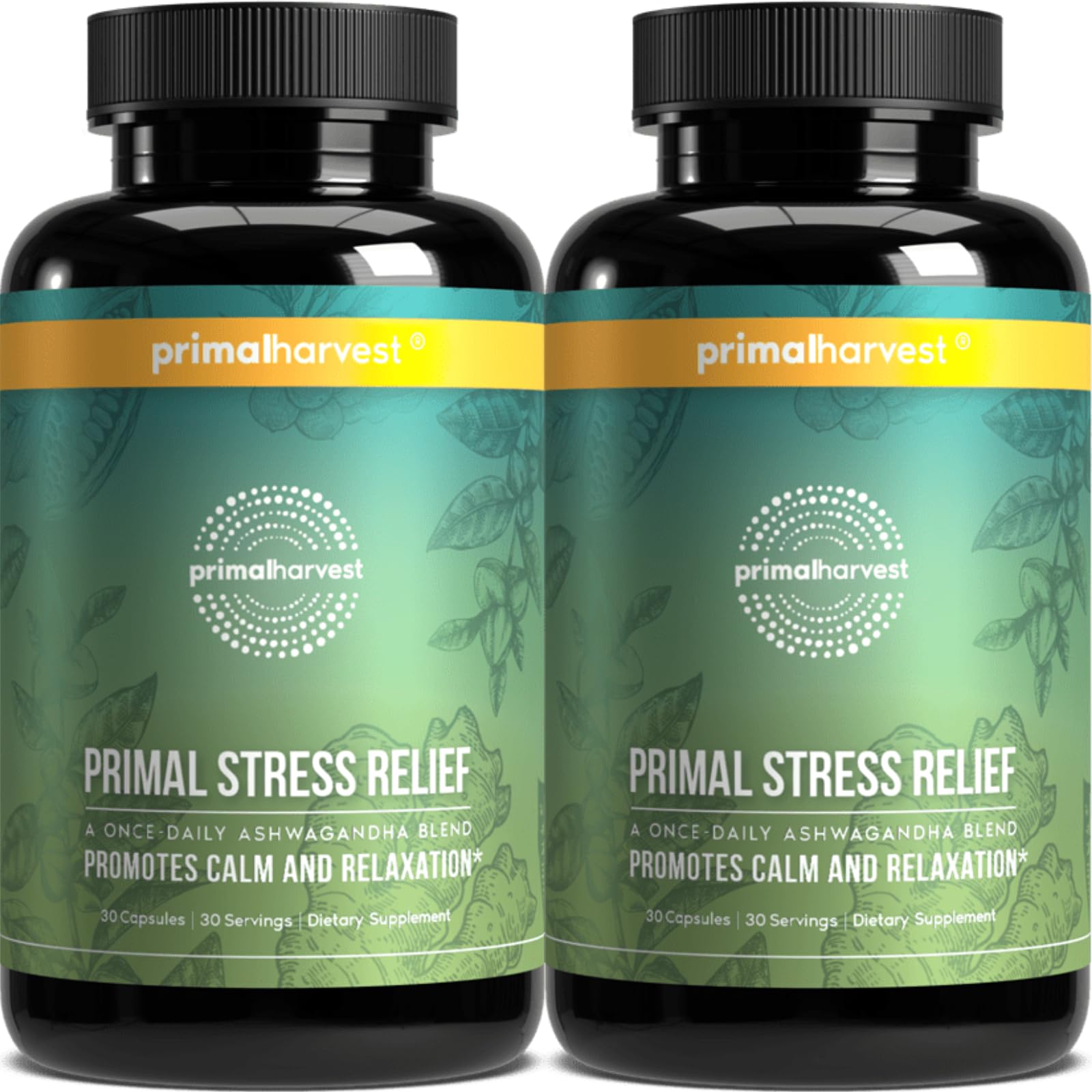 Primal Harvest Stress Relief bottle and 60 capsules