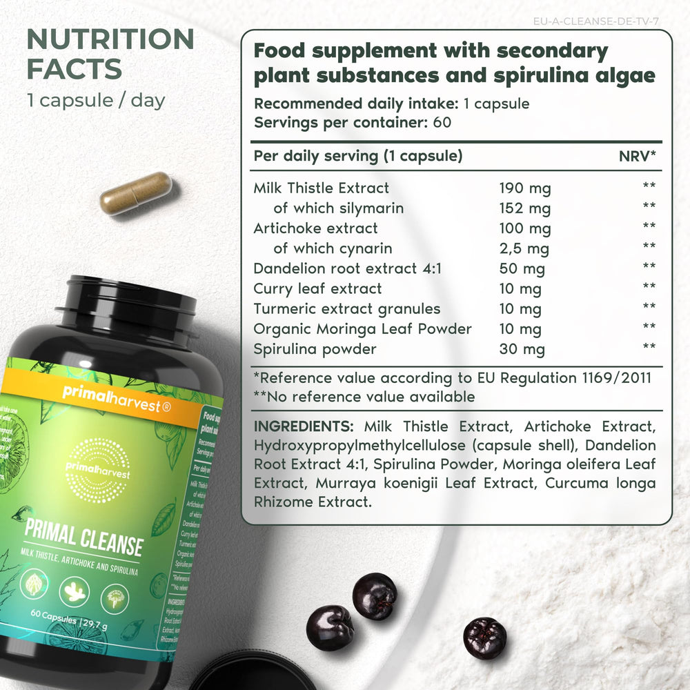 Primal Harvest Total Cleanse ingredients close-up highlighting probiotic blend.
