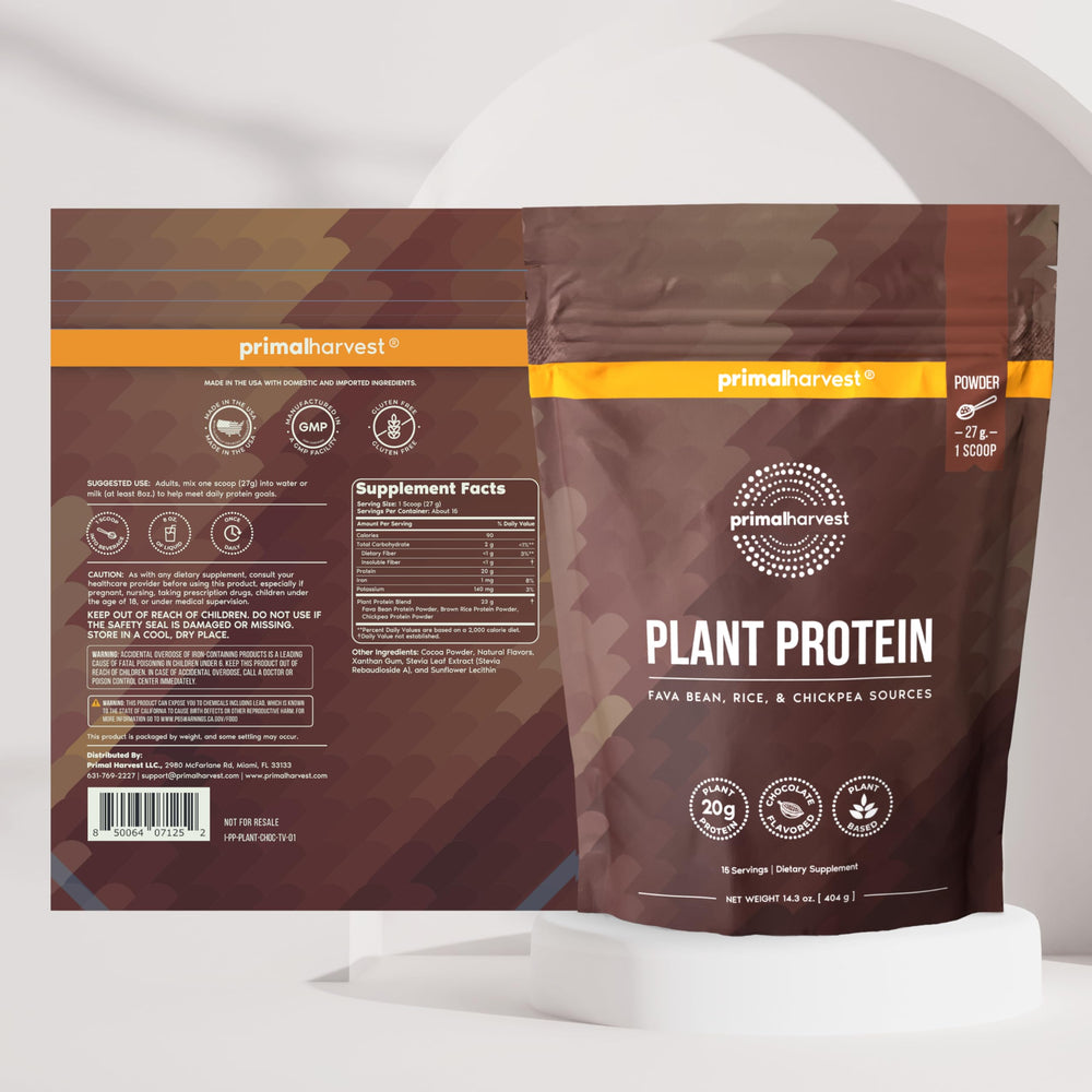 Primal Harvest vegan protein powder chocolate flavor pour for smooth blending