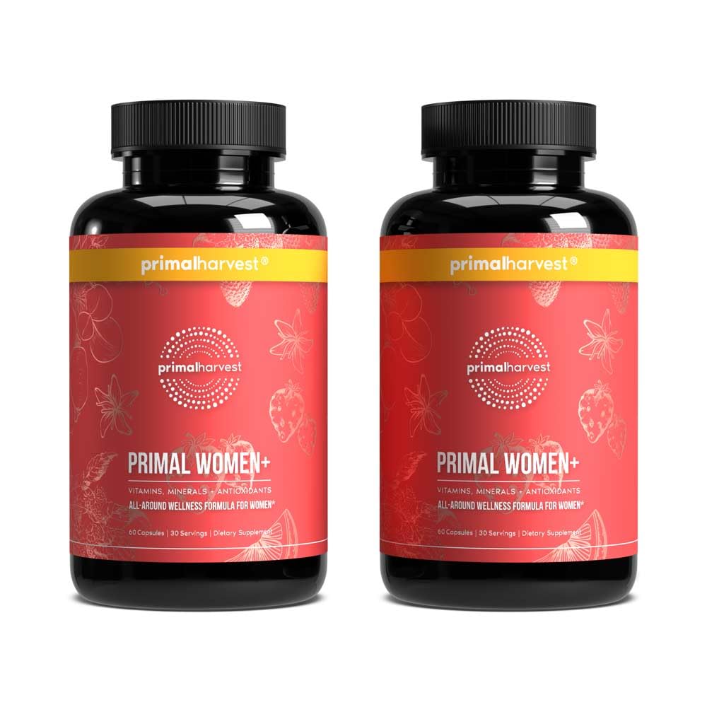 Front view of Primal Harvest Women's Multivitamin bottle – 60 capsules, 2-pack