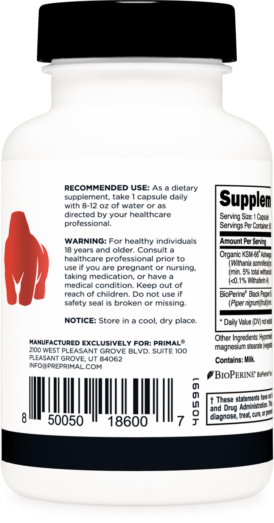 Supplement facts panel with BioPerine black pepper extract