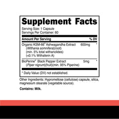 Close-up of Primal KSM-66 Ashwagandha capsules showing 600 mg per serving