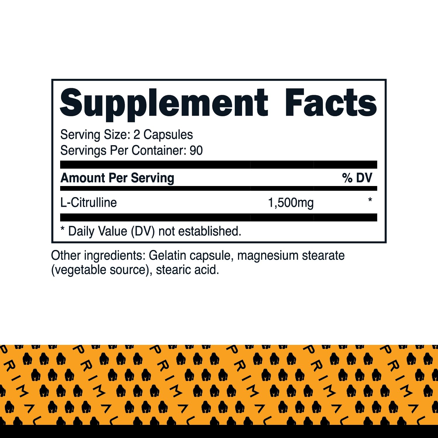 Close-up of Primal L-Citrulline bottle with 180 capsules