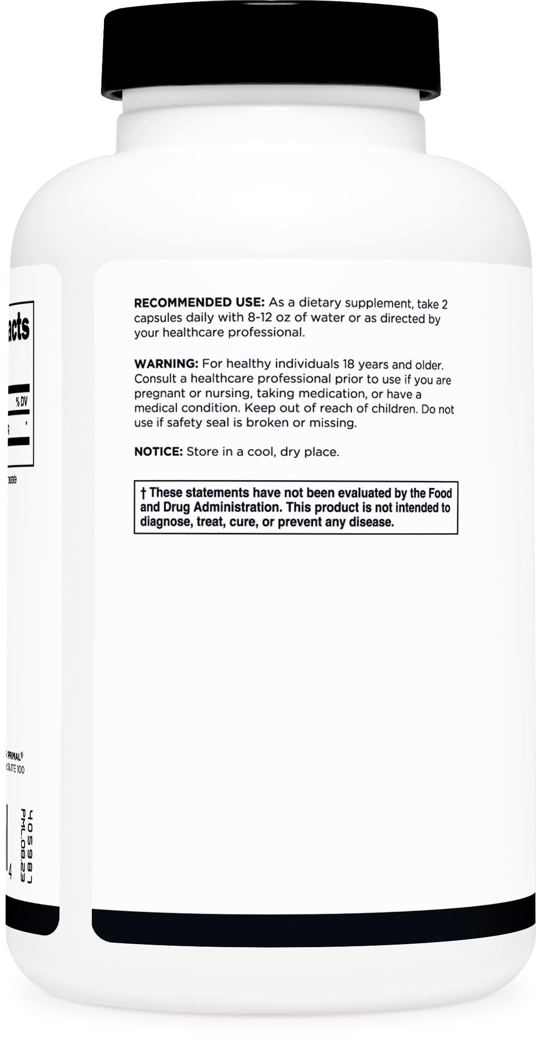 Primal L-Citrulline nutrition facts label