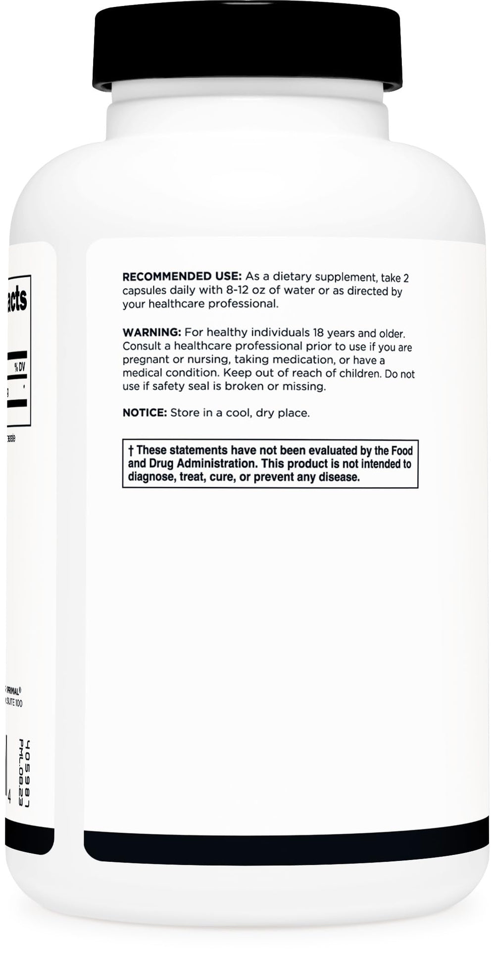 Primal L-Citrulline nutrition facts label