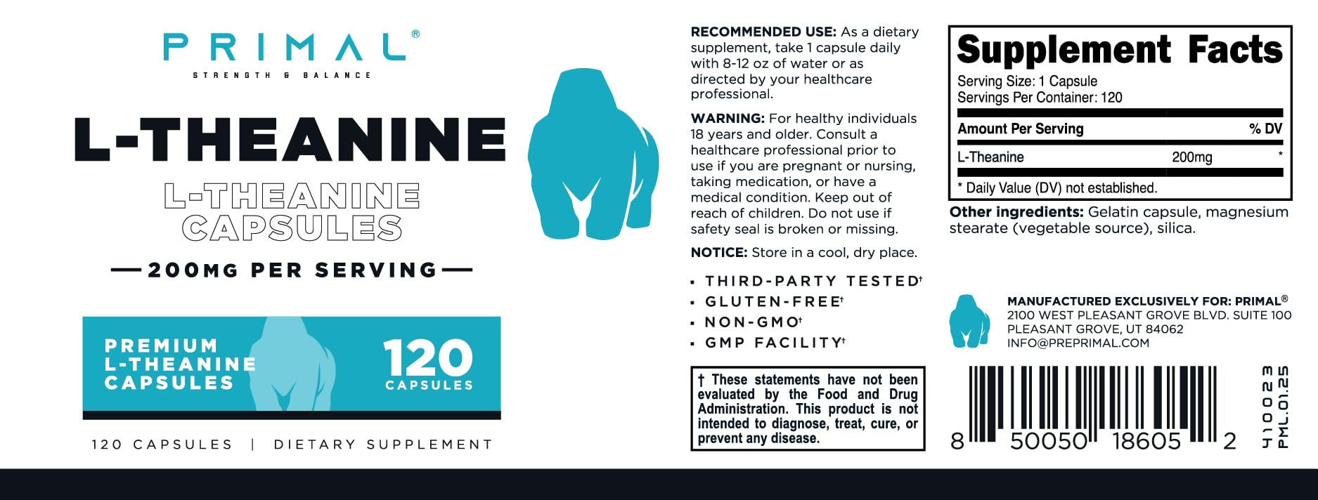 Infographic showing 120 servings and 200mg per serving
