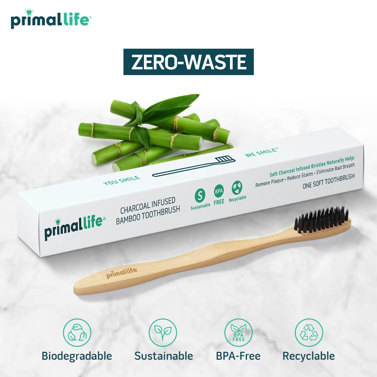 Biodegradable bamboo toothbrush bristles close-up