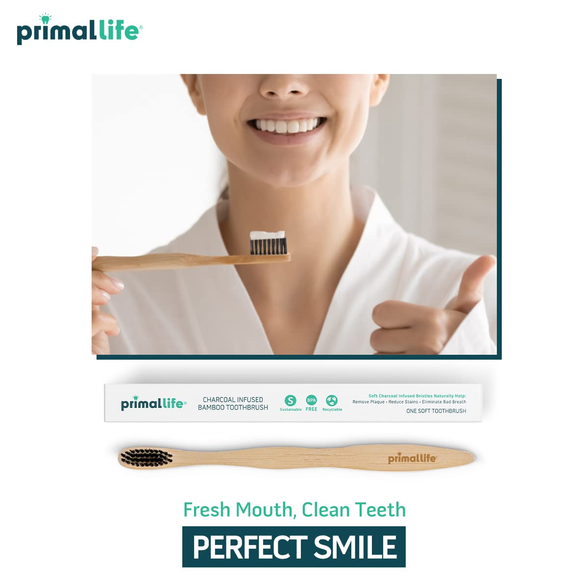 Recyclable packaging for Primal Life Charcoal Toothbrush