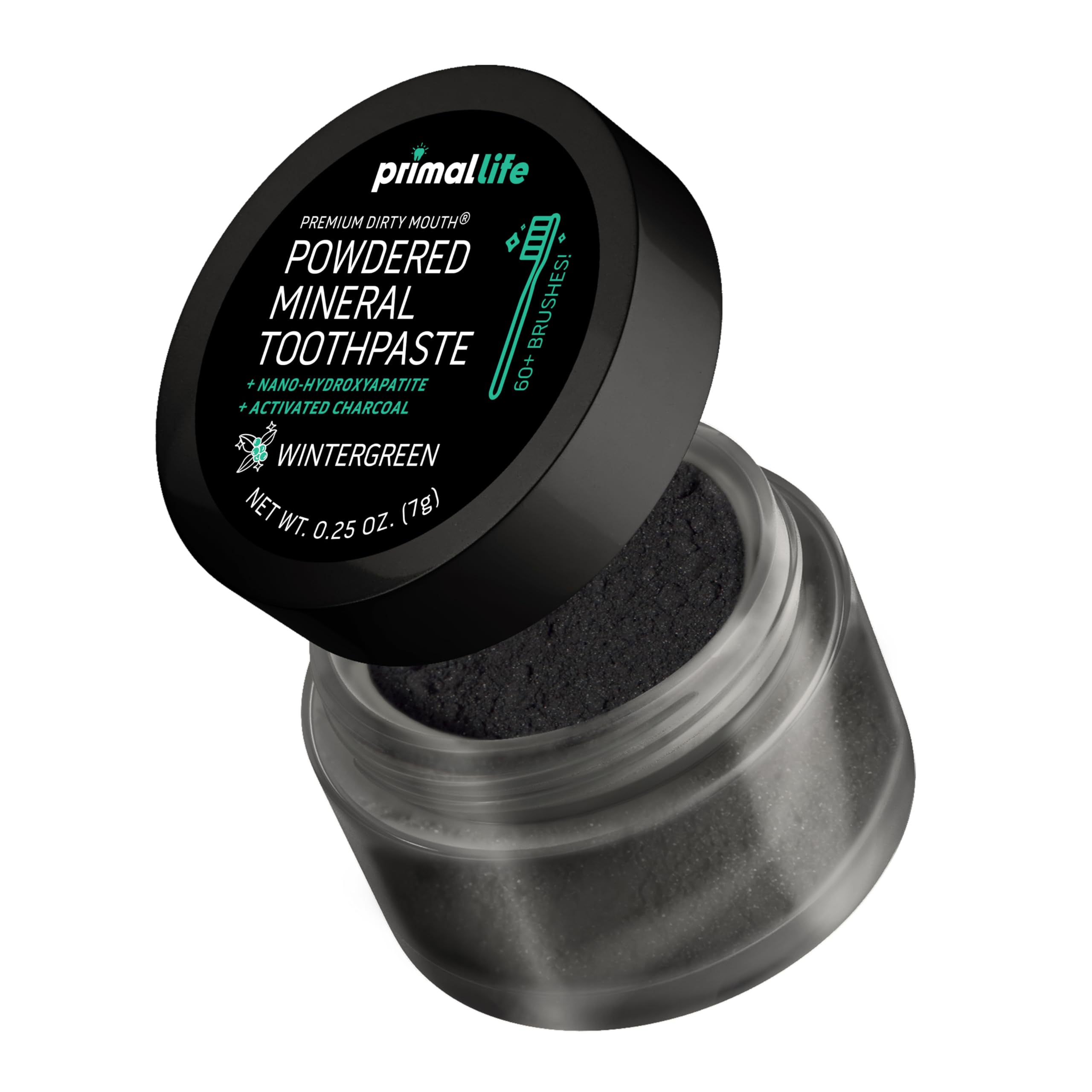 Activated charcoal toothpowder ingredients and packaging