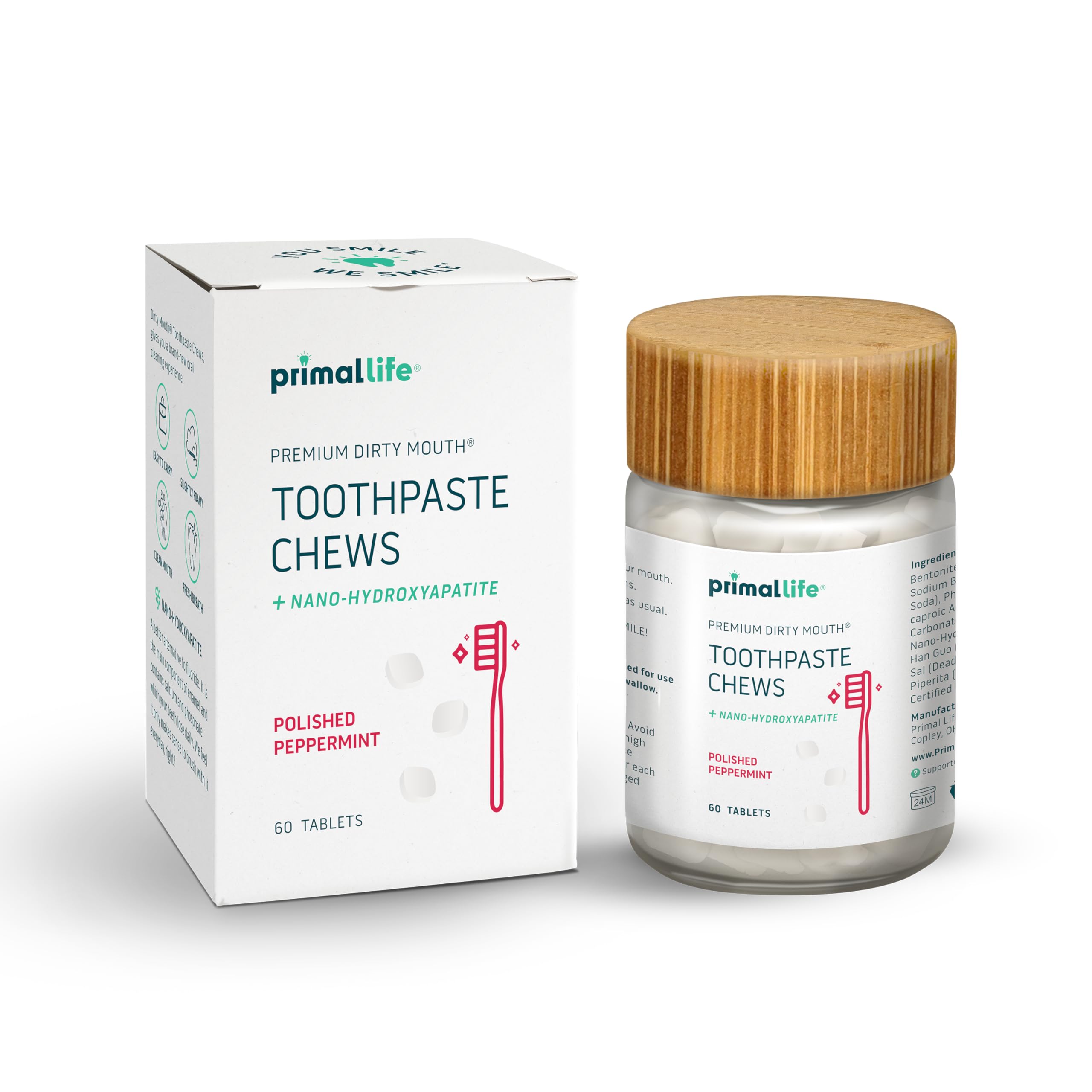 Main product image: Primal Life Organics Dirty Mouth Toothpaste Chews in a jar