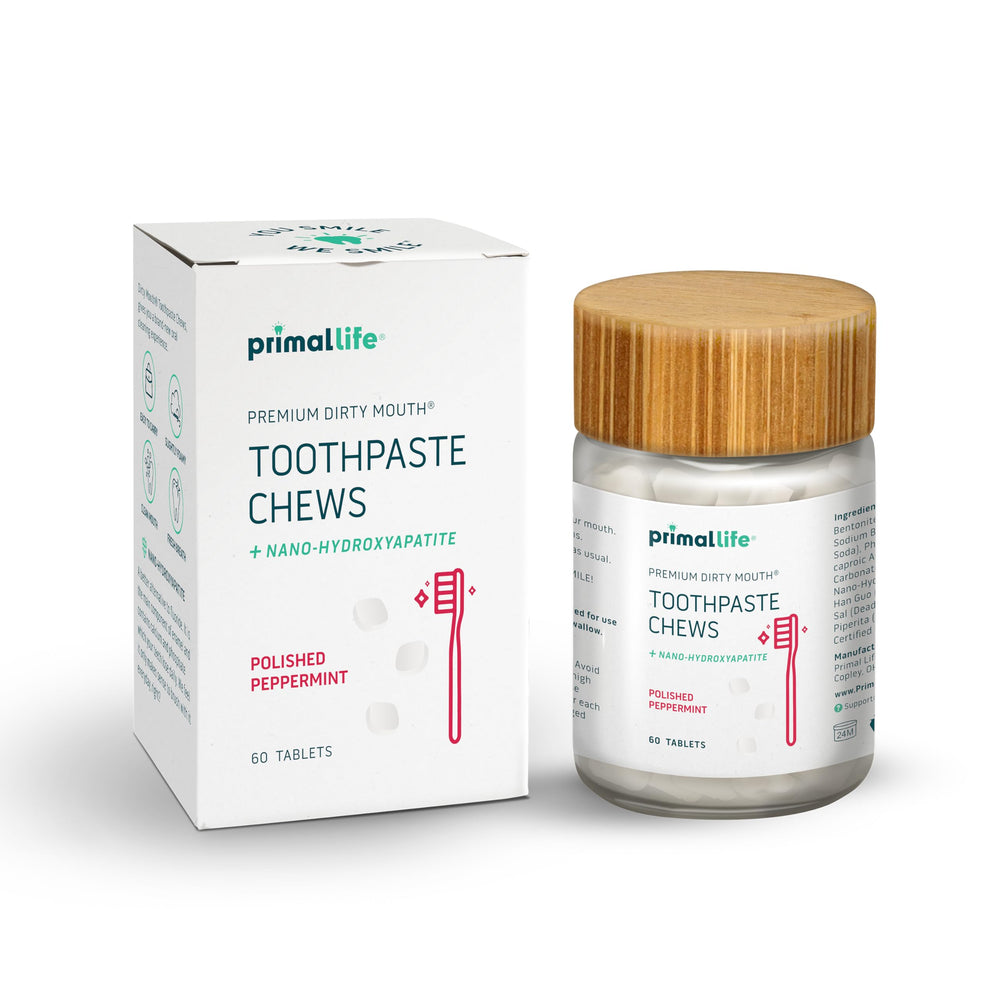 Main product image: Primal Life Organics Dirty Mouth Toothpaste Chews in a jar