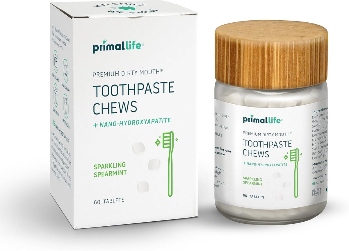 Front view of Primal Life Organics Dirty Mouth Toothpaste Chews jar