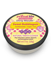 Close-up of Primal Life Organics Dirty Mouth Toothpowder 1 oz jar