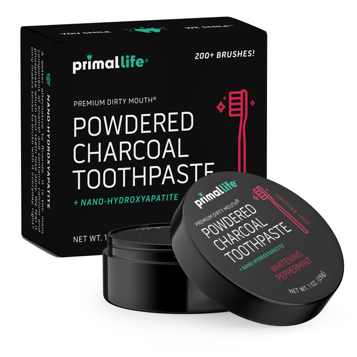 Dirty Mouth Toothpowder with black peppermint 1 oz packaging