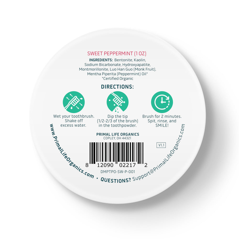 Label view of the 1 oz Dirty Mouth Toothpowder bottle