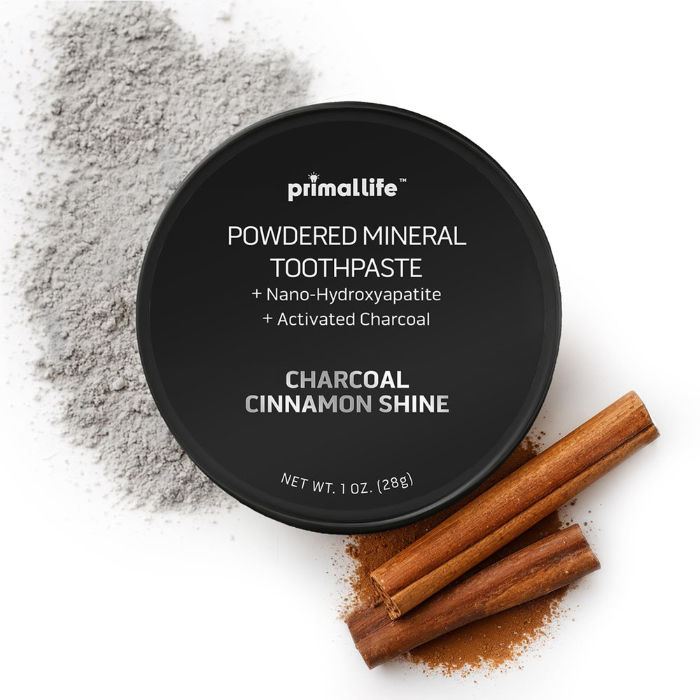 Dirty Mouth Toothpowder Charcoal Cinnamon packaging by Primal Life Organics