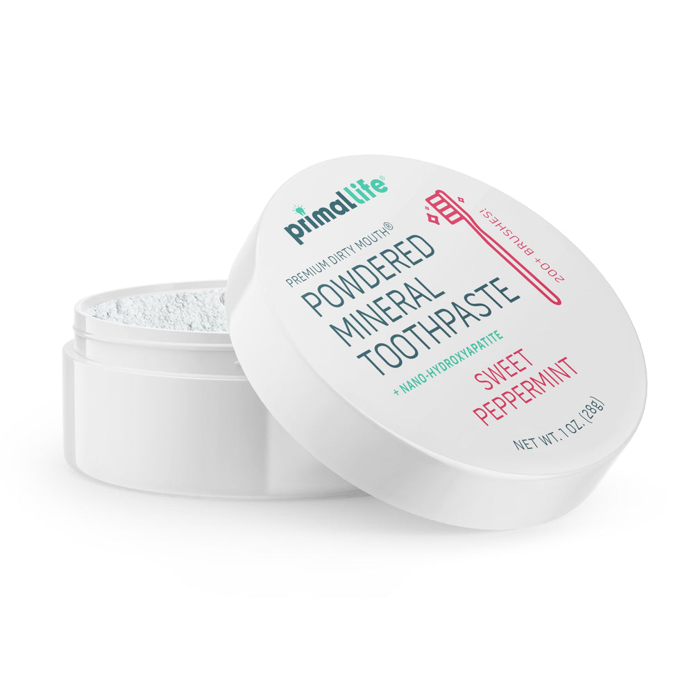 Front view of Primal Life Organics Dirty Mouth Toothpowder with Sweet Peppermint 1 oz