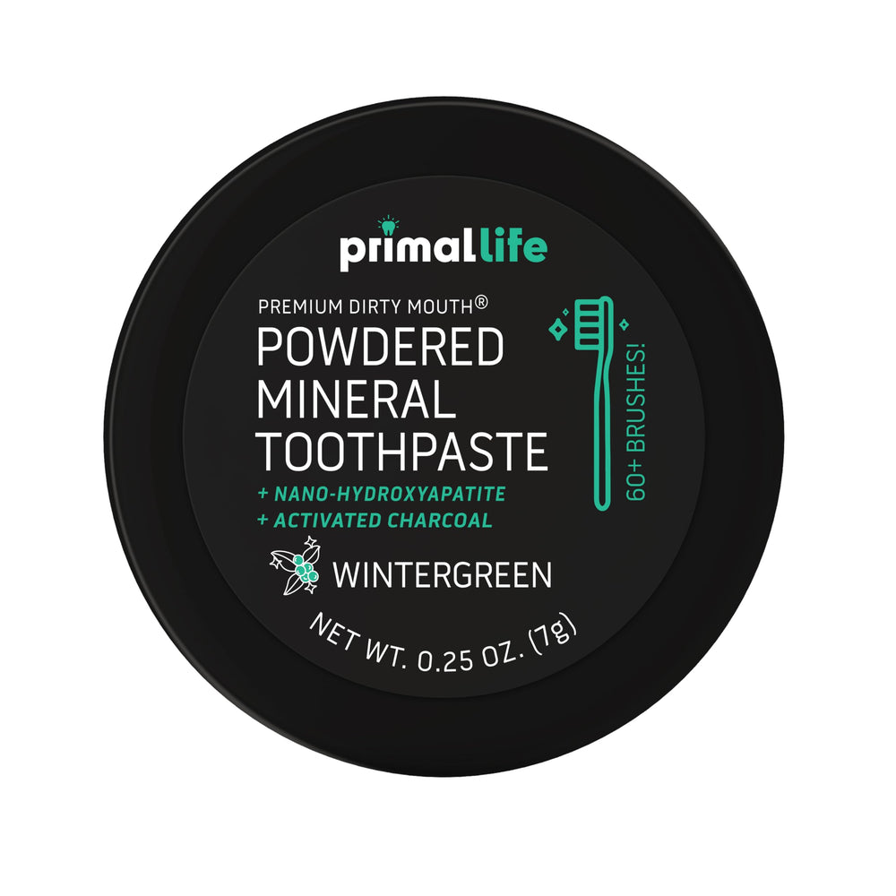 Close-up of hydroxyapatite in Primal Life Organics toothpowder