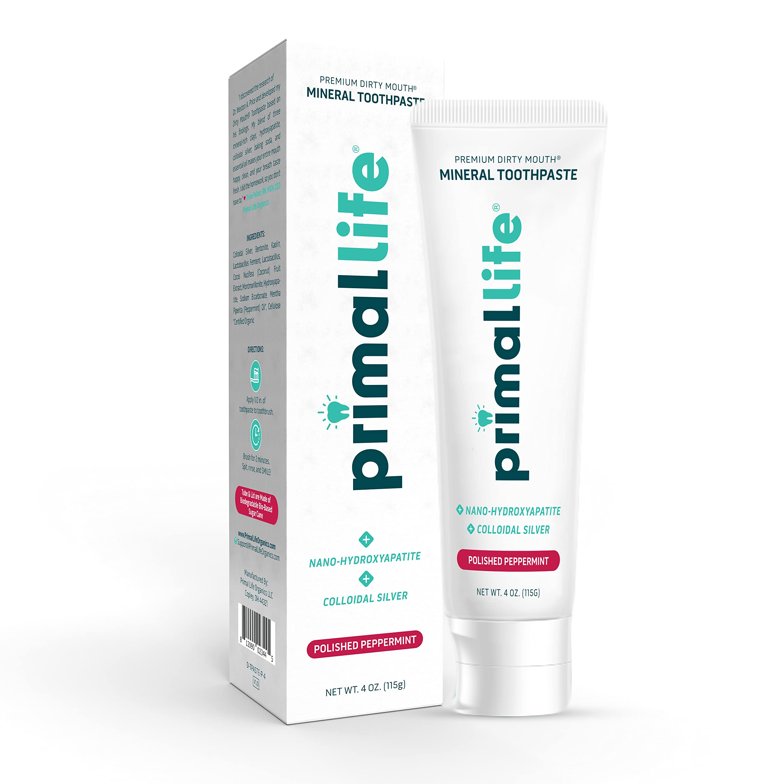Product shot of Primal Life Organics Premium Dirty Mouth Mineral Toothpaste 4 oz