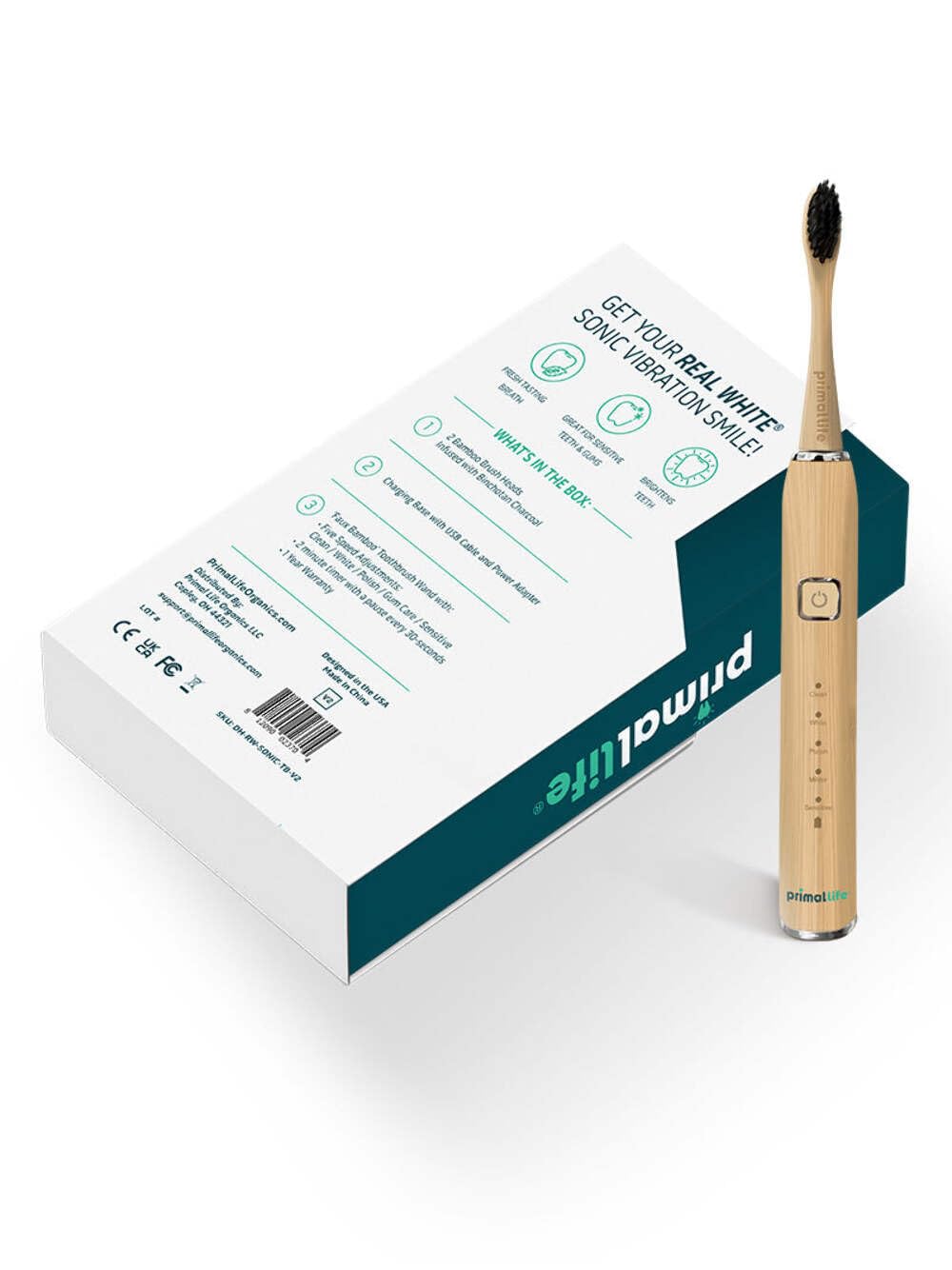 Toothbrush displaying 5 brushing modes: Clean, Whiten, Polish, Gum Health, Sensitive
