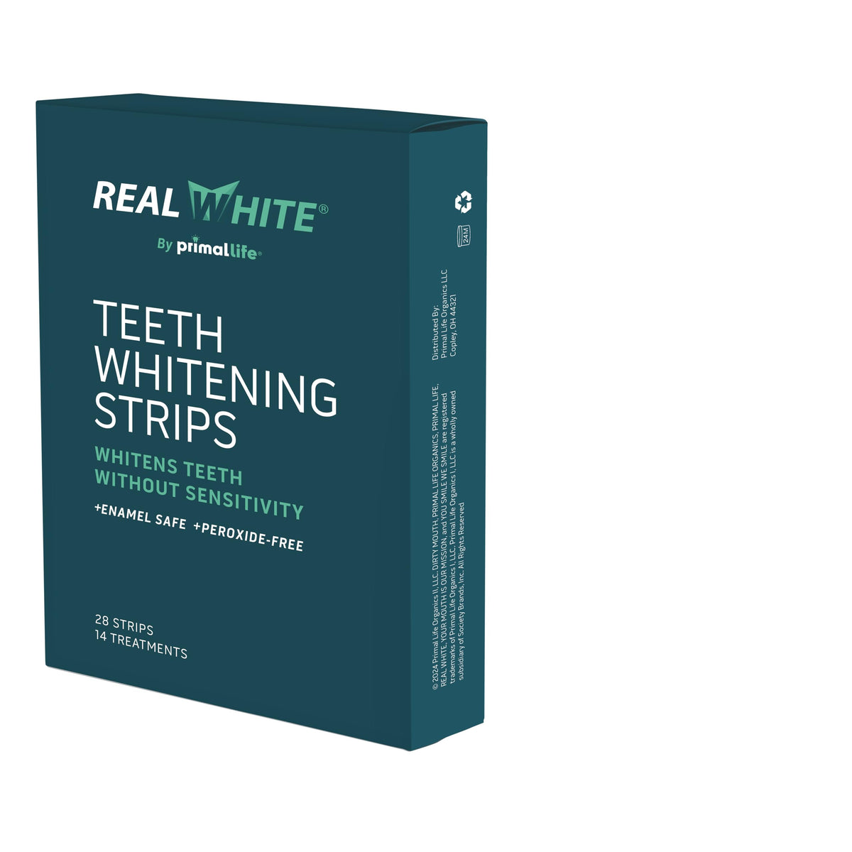 Front packaging of Primal Life Organics Real White Teeth Whitening Strips