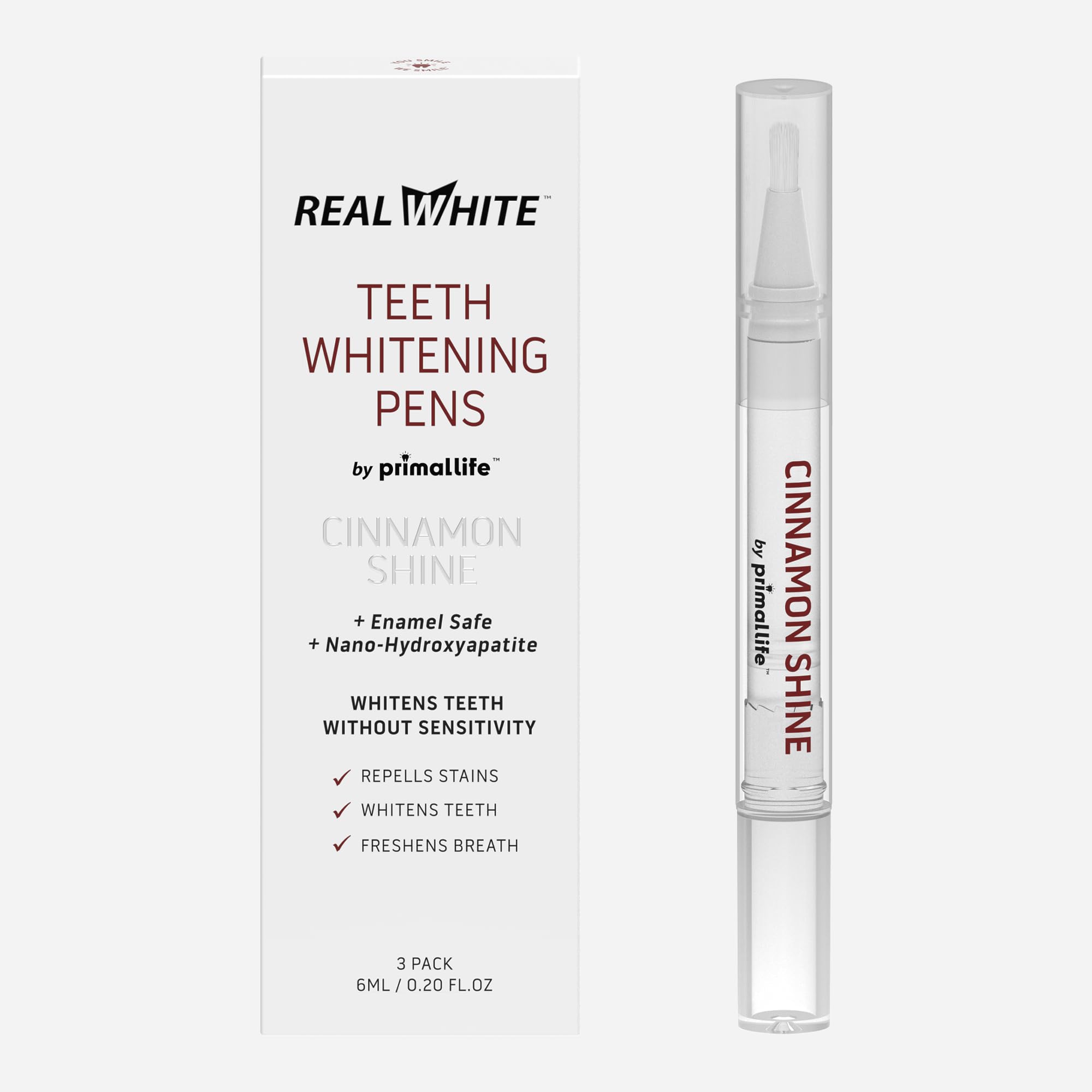 Product shot of Primal Life Real White Teeth Whitening Pens Cinnamon 3-Pack