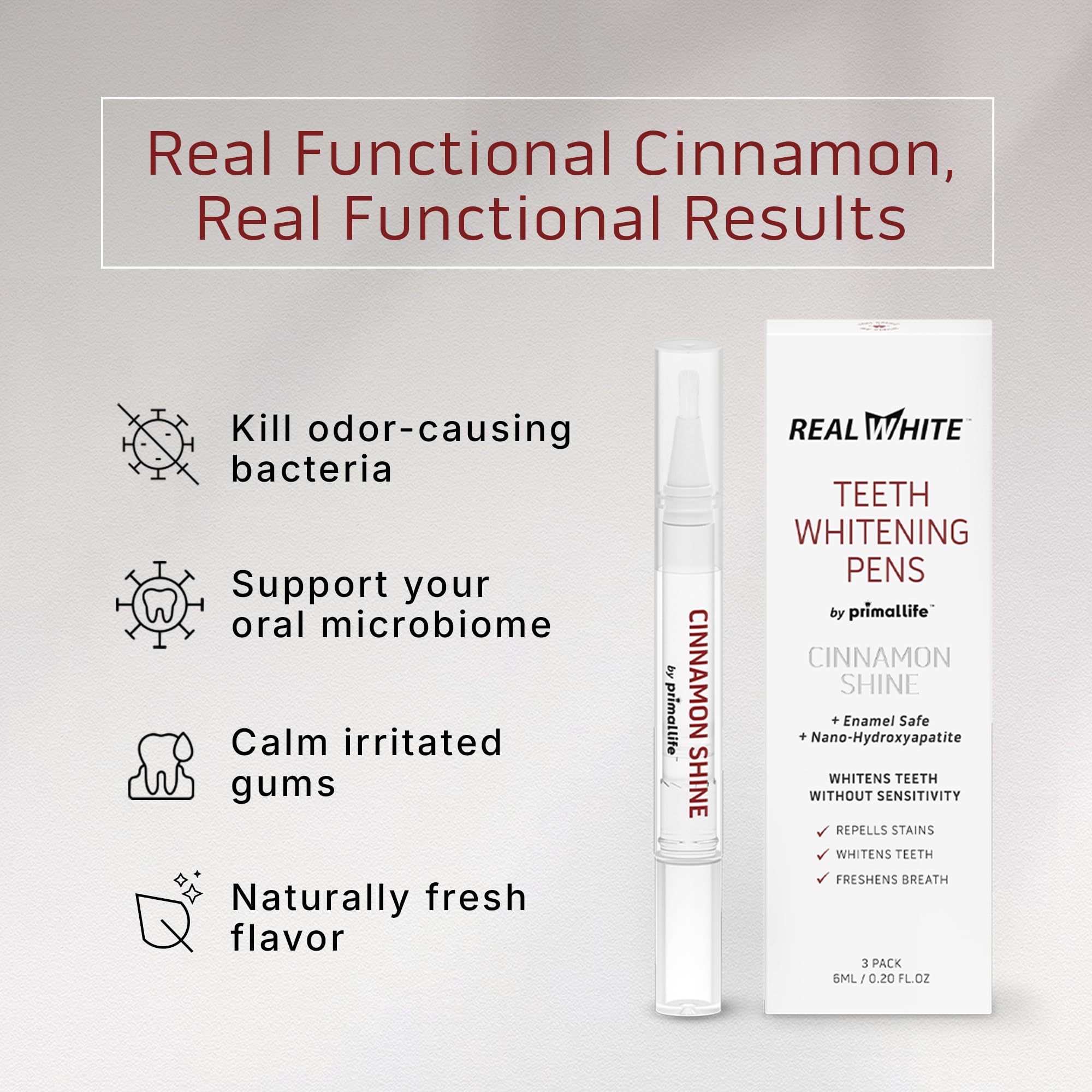 Primal Life Real White Teeth Whitening Pens Cinnamon 3-Pack packaging