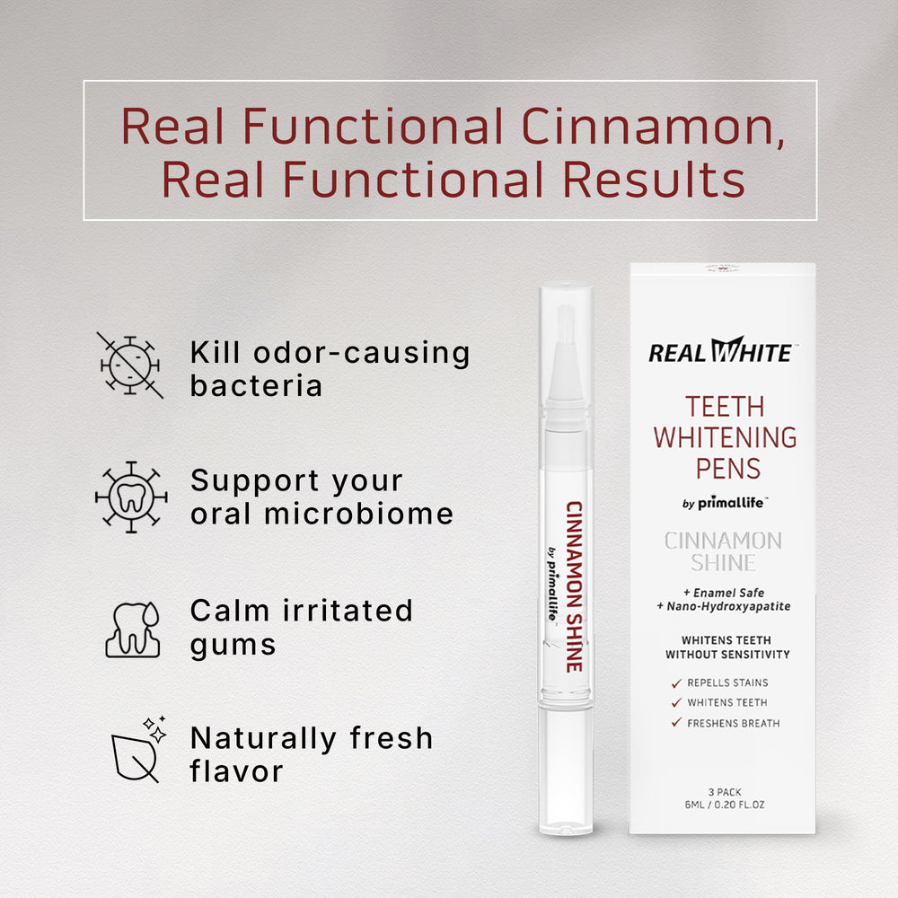 Primal Life Real White Teeth Whitening Pens Cinnamon 3-Pack packaging
