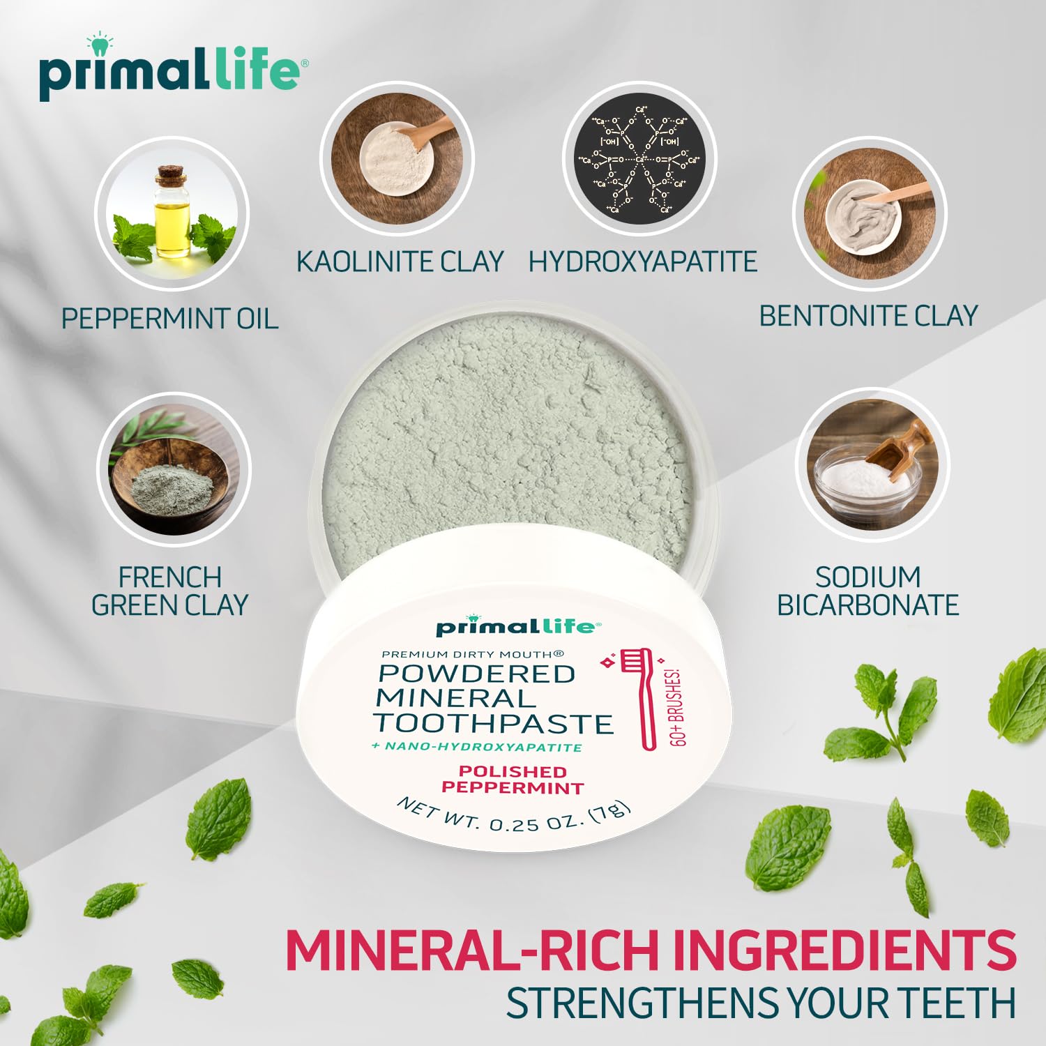 Ingredients showing bentonite and kaolin clay in the toothpowder