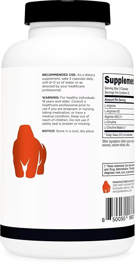 Primal Nitric Oxide Booster serving-shot suggests convenient 60-serving routine.