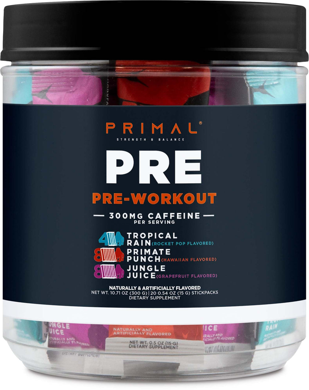 Primal PRE Tropical Rain stickpack for energized workouts