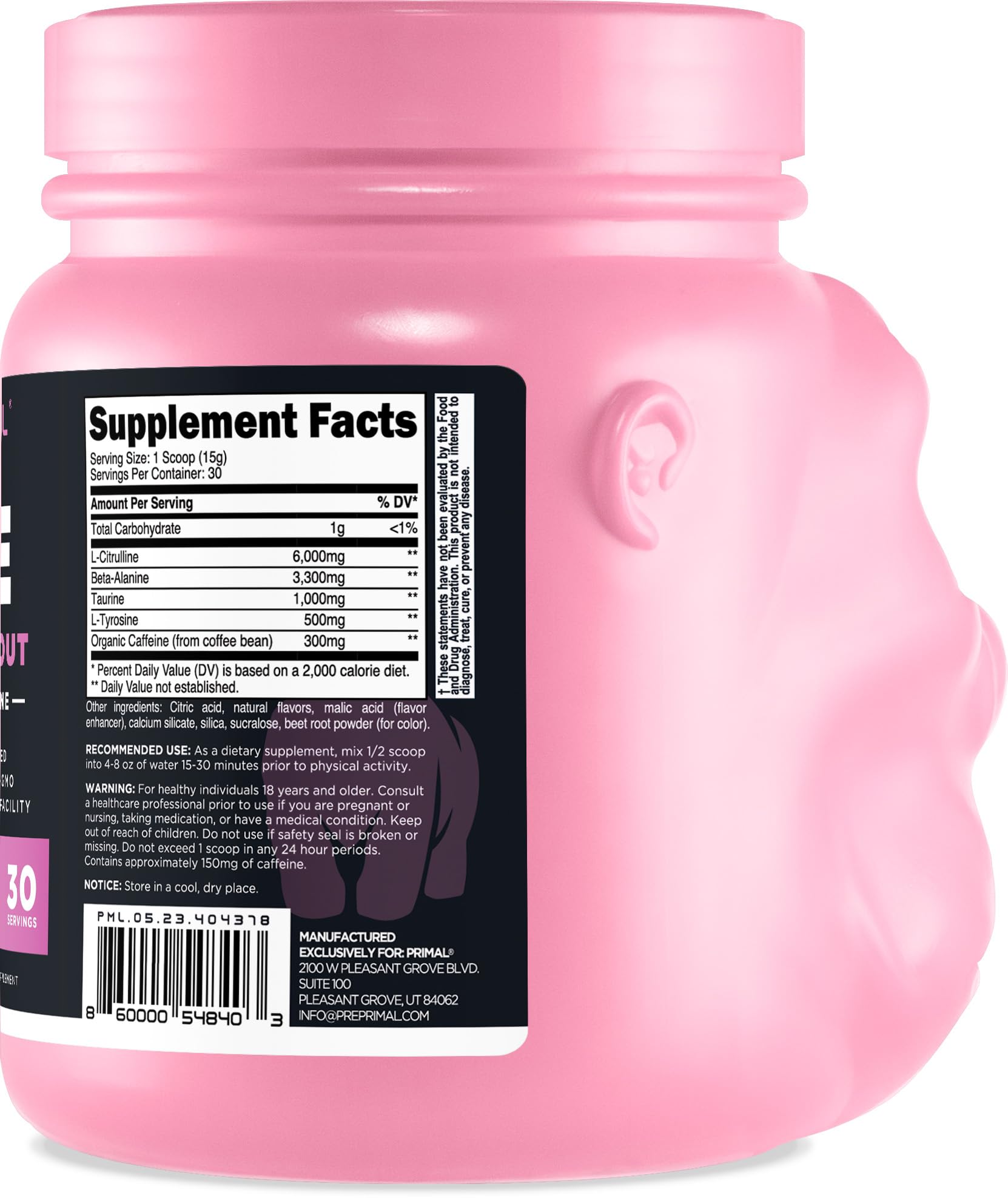 Ingredients information panel for Primal Pre-Workout Grapefruit
