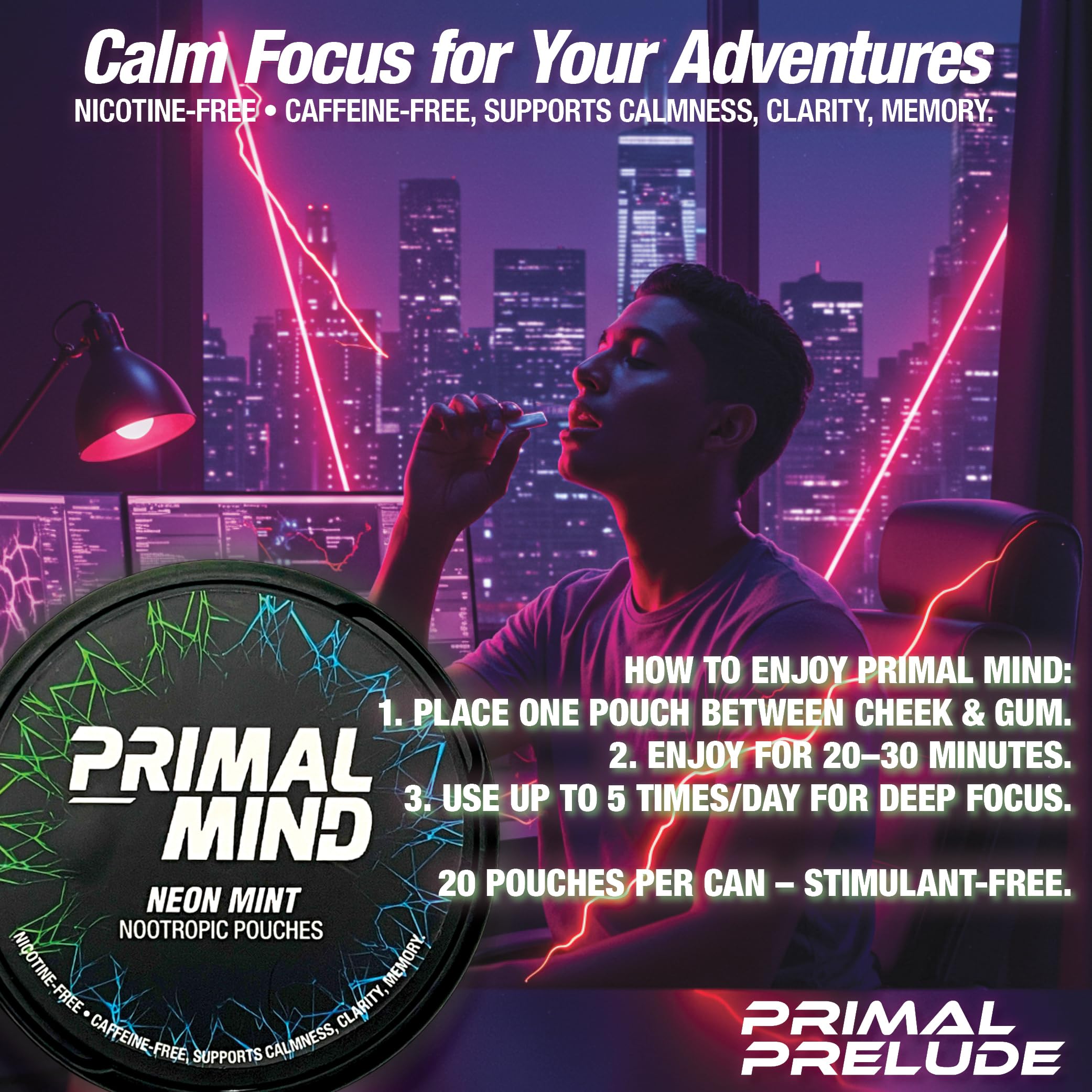 Primal Mind Coconut Breeze pouch for on-the-go concentration and flavor.