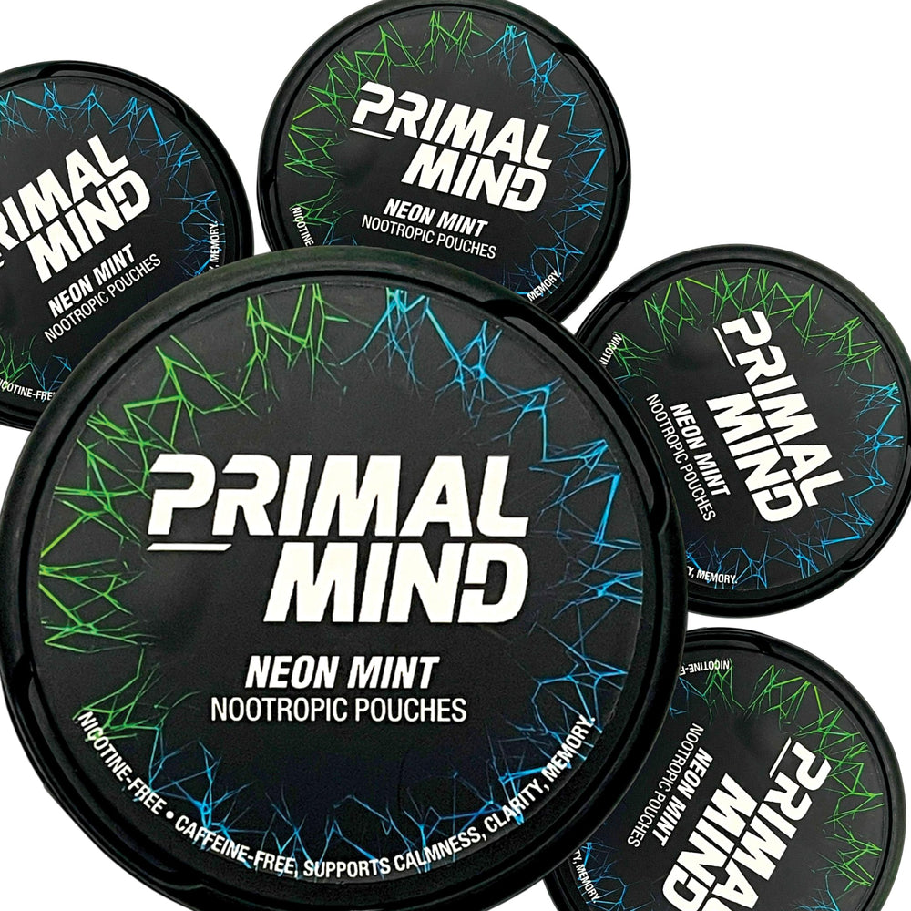 Primal Prelude Primal Mind Neon Mint can front for discreet focus on the go.